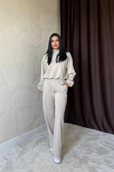 Bej Dik Yaka Eşofman Takım