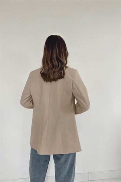 Bej Düğmeli Deri Ceket