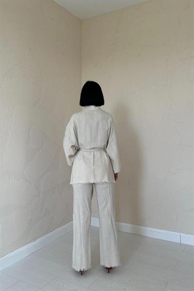 Bej Kimono Ve Pantolon Takım