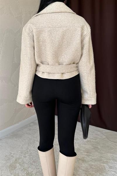 Bej Kuşgözü Kaşe Manto