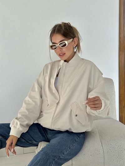 Bej Parçalı Bomber Ceket