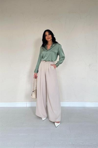 Bej Pileli Comfort Pantolon