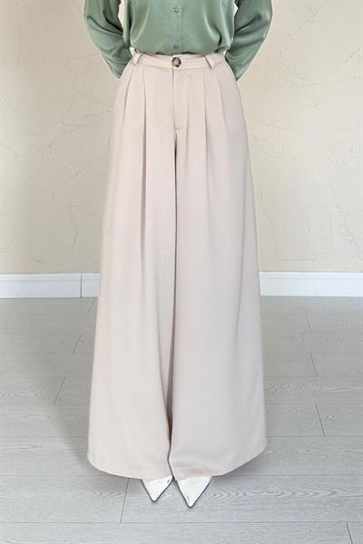 Bej Pileli Comfort Pantolon