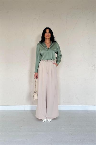 Bej Pileli Comfort Pantolon