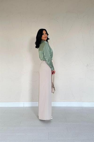 Bej Pileli Comfort Pantolon