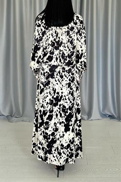 Bej Siyah Desenli Viskon Takım