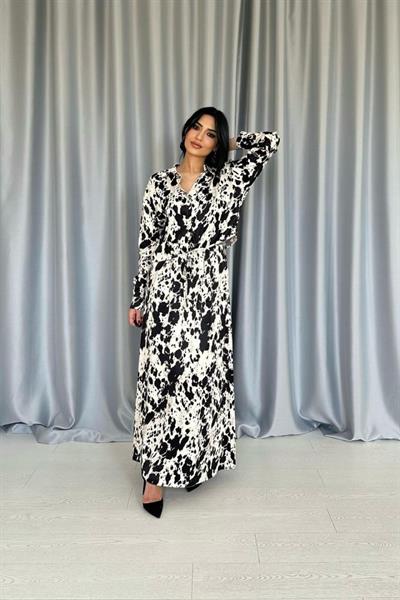 Bej Siyah Desenli Viskon Takım