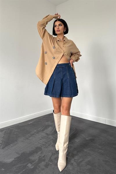 Bej Taş İşlemeli Gömlek