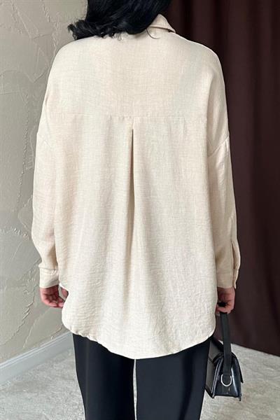 Bej Taş İşlemeli Gömlek