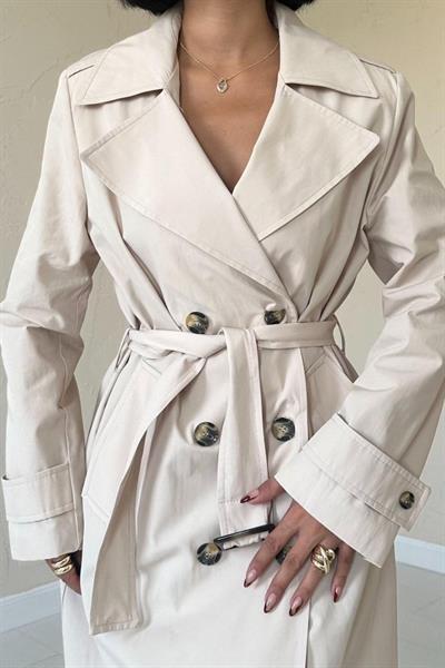 Bej Uzun Kemerli Trençkot