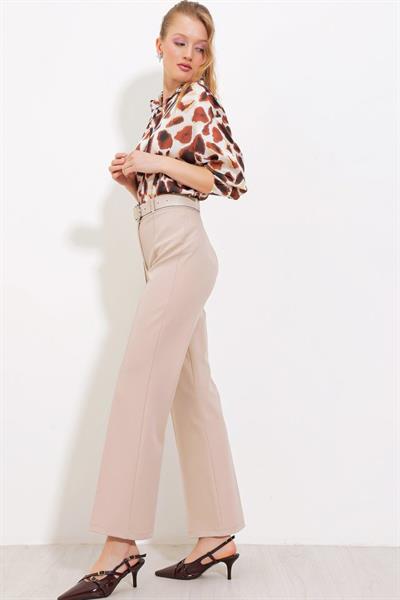 Bej Yüksek Bel Kumaş Pantolon 6584