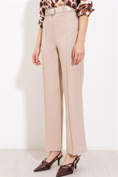 Bej Yüksek Bel Kumaş Pantolon 6584
