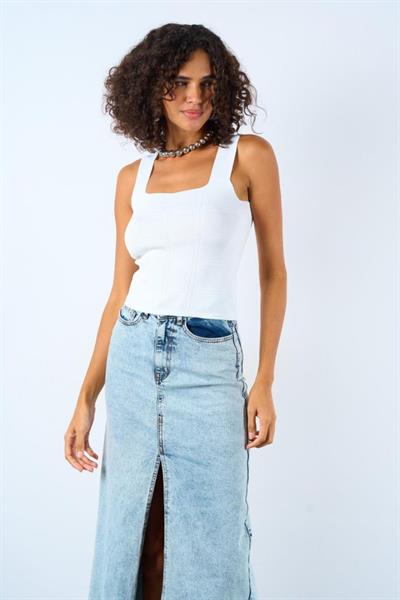 Bekletmeli Askılı Atlet - Beyaz