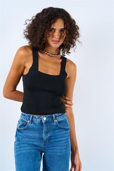 Bekletmeli Askılı Atlet - Siyah