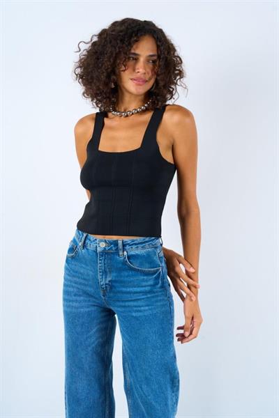 Bekletmeli Askılı Atlet - Siyah