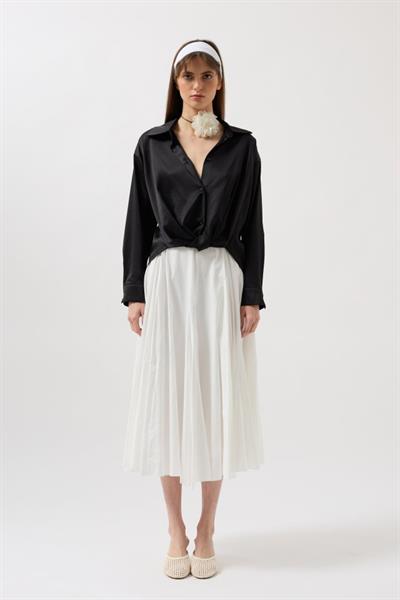 Bel Büzgülü Crop Saten Gömlek