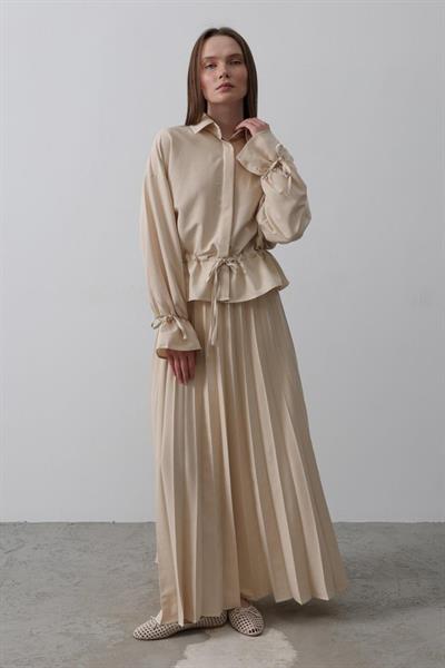 Bel Detaylı Bluz Pileli Etek - Taş