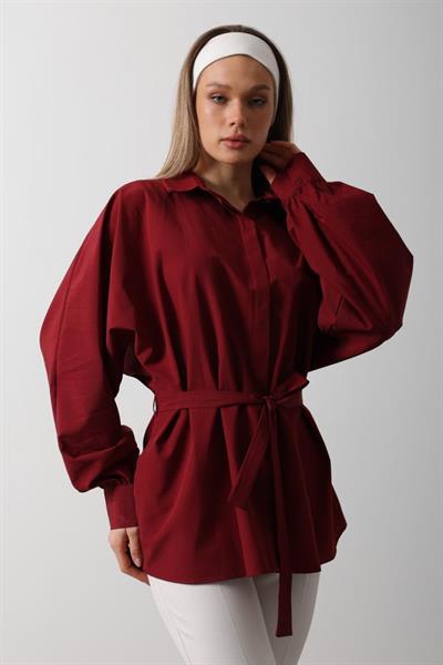 Bel Detaylı Gömlek - Bordo