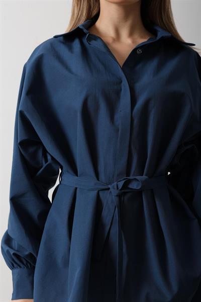 Bel Detaylı Gömlek - İndigo