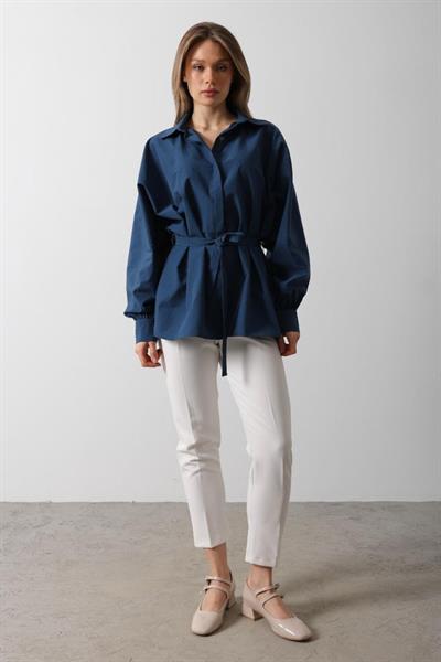 Bel Detaylı Gömlek - İndigo