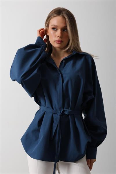 Bel Detaylı Gömlek - İndigo