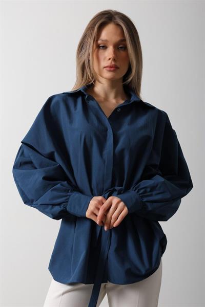Bel Detaylı Gömlek - İndigo