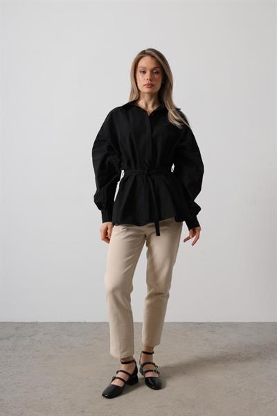 Bel Detaylı Gömlek - Siyah