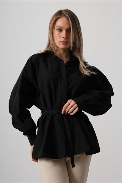 Bel Detaylı Gömlek - Siyah