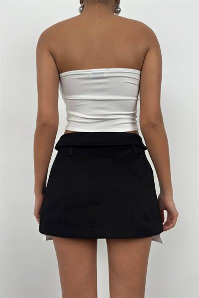 Bel Katlamalı Pileli Mini Etek