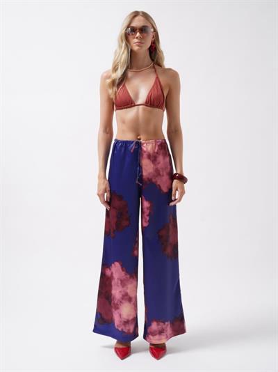 Bel Lastikli Desenli Saten Pantolon