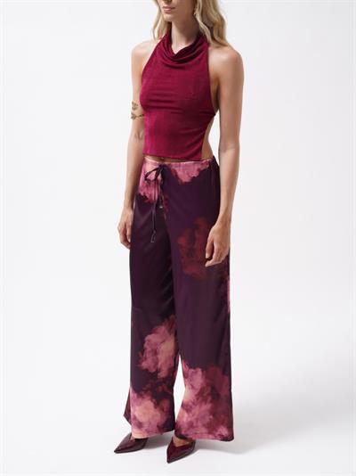 Bel Lastikli Desenli Saten Pantolon