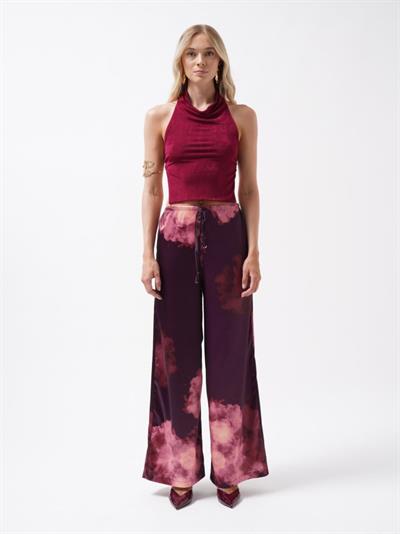 Bel Lastikli Desenli Saten Pantolon