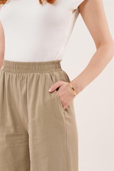 Bel Lastikli Paça Detaylı Cepli Haki Pantolon