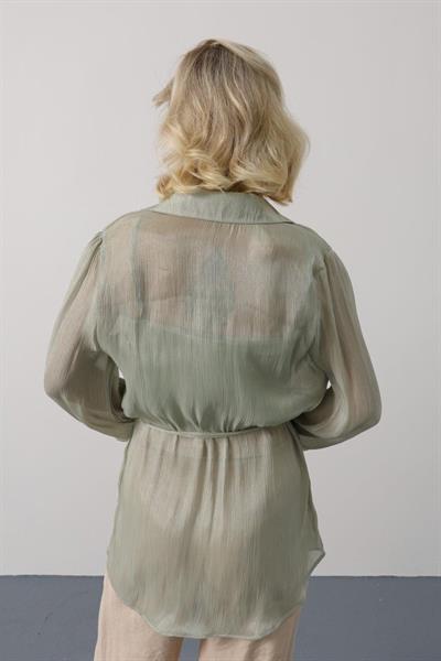 Belden Bağlamalı Uzun Kol Gömlek - Haki