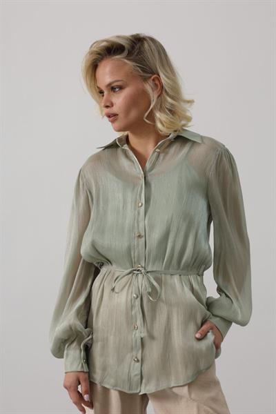 Belden Bağlamalı Uzun Kol Gömlek - Haki