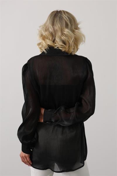 Belden Bağlamalı Uzun Kol Gömlek - Siyah