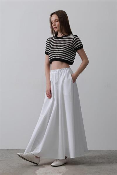 Belden Lastikli A Kesim Etek - Beyaz
