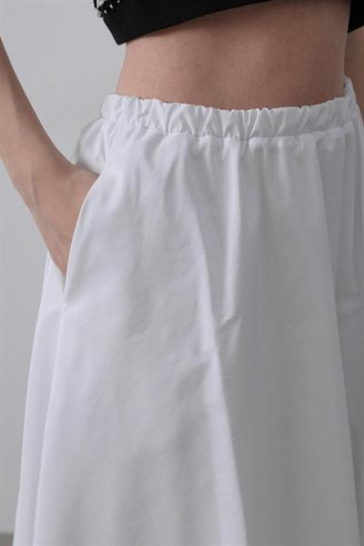 Belden Lastikli A Kesim Etek - Beyaz