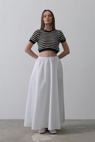 Belden Lastikli A Kesim Etek - Beyaz