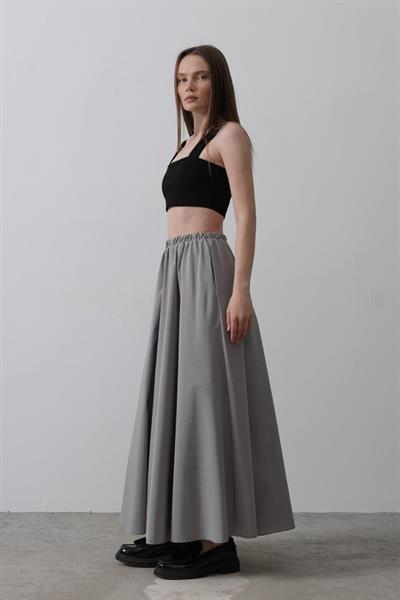Belden Lastikli A Kesim Etek - Gri