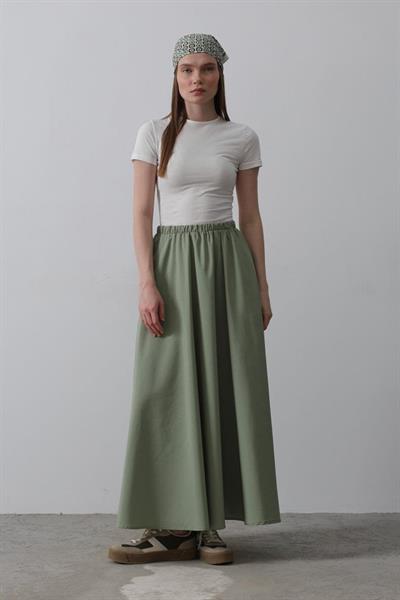 Belden Lastikli A Kesim Etek - Haki