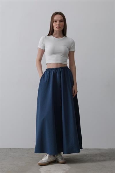 Belden Lastikli A Kesim Etek - İndigo