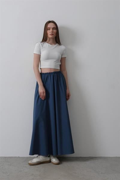 Belden Lastikli A Kesim Etek - İndigo
