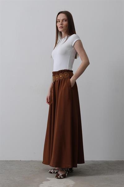 Belden Lastikli A Kesim Etek - Kahve