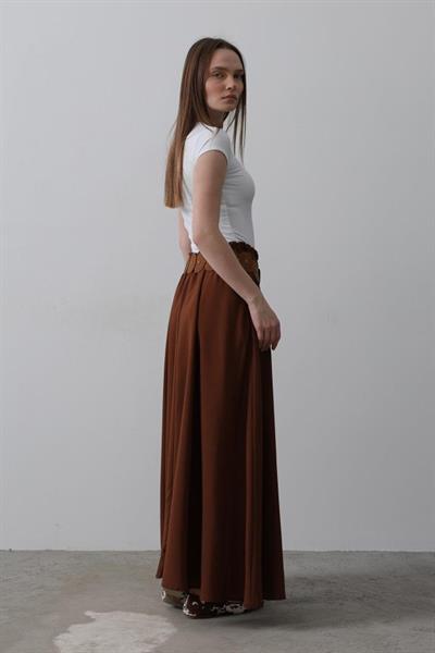 Belden Lastikli A Kesim Etek - Kahve