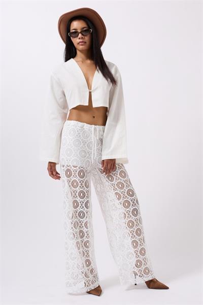 Beli Bağcıklı Dantel Pantolon
