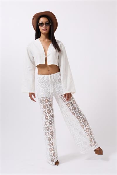 Beli Bağcıklı Dantel Pantolon