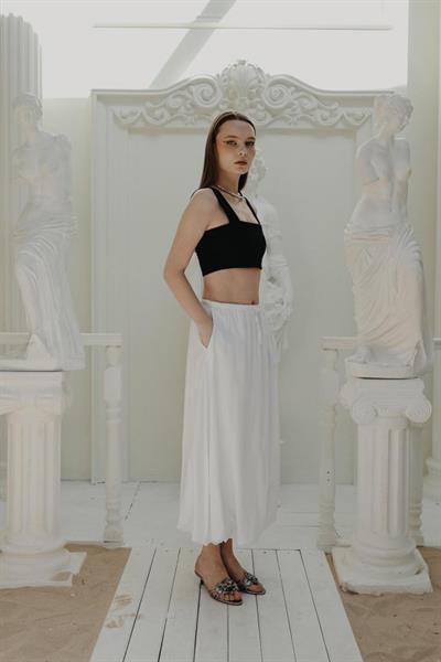 Beli Bağlamalı Balon Etek - Beyaz