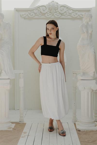 Beli Bağlamalı Balon Etek - Beyaz