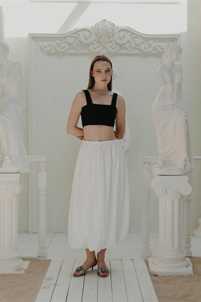 Beli Bağlamalı Balon Etek - Beyaz